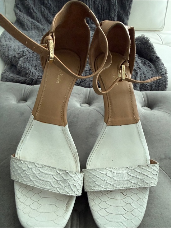 Calvin Klein Shoes - Calvin Klein White and Tan Two-Tone Ankle Strap Heels